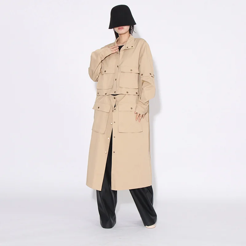 

SuperAen Korean Fashion Jacket 2024 Autumn New Niche Style Lapel Patchwork Multi Pocket Trench Coat