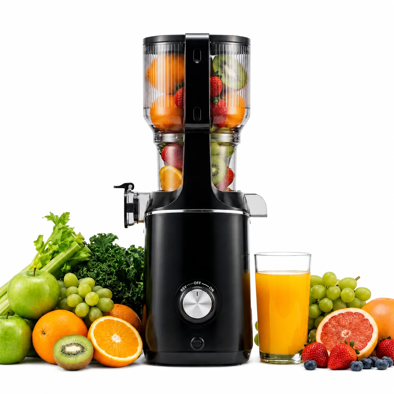 Estrattore di succo a freddo 200 W con imboccatura XL da 130 mm, funzione inversa, caraffa da 800 ml
