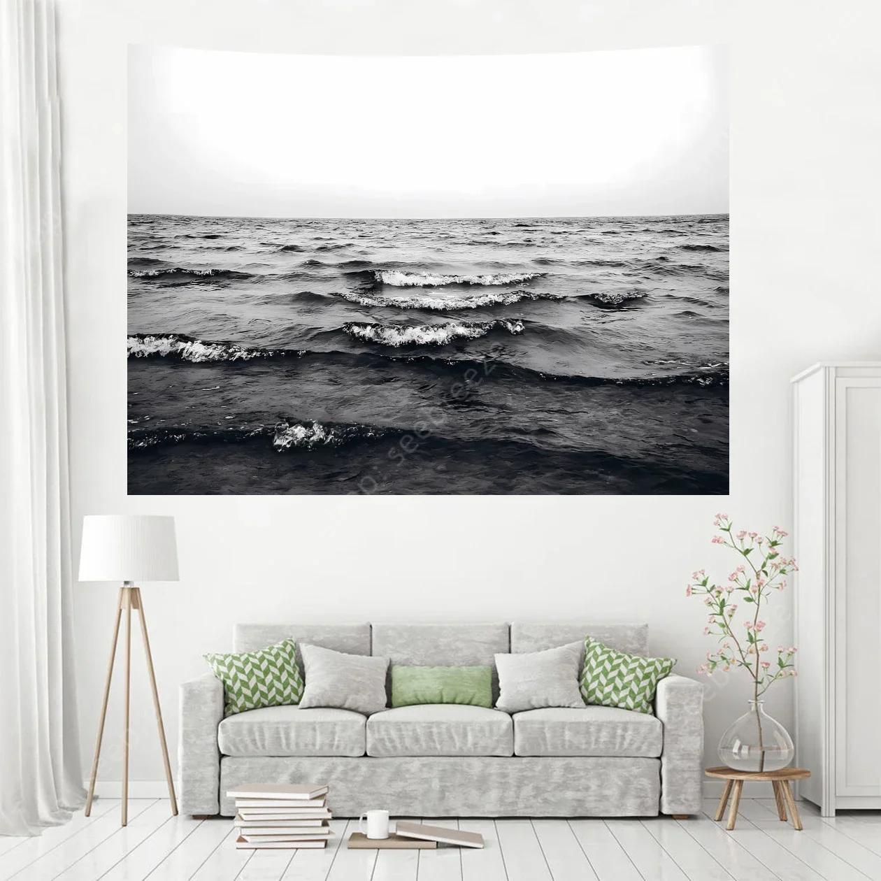 Pro-Graphx Tapestry Black and White Ocean - Boho Wall Hanging Design Large Landscape for Living Room, Bedroom, Dorm