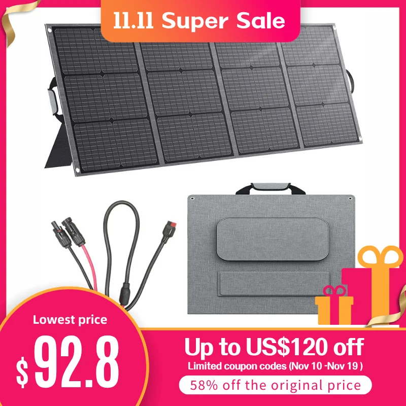 

200W Portable Solar Panel IP65 Waterproof Foldable Solar Panel Power Backup Solar Charger for Power Station RV Camping Off Grid
