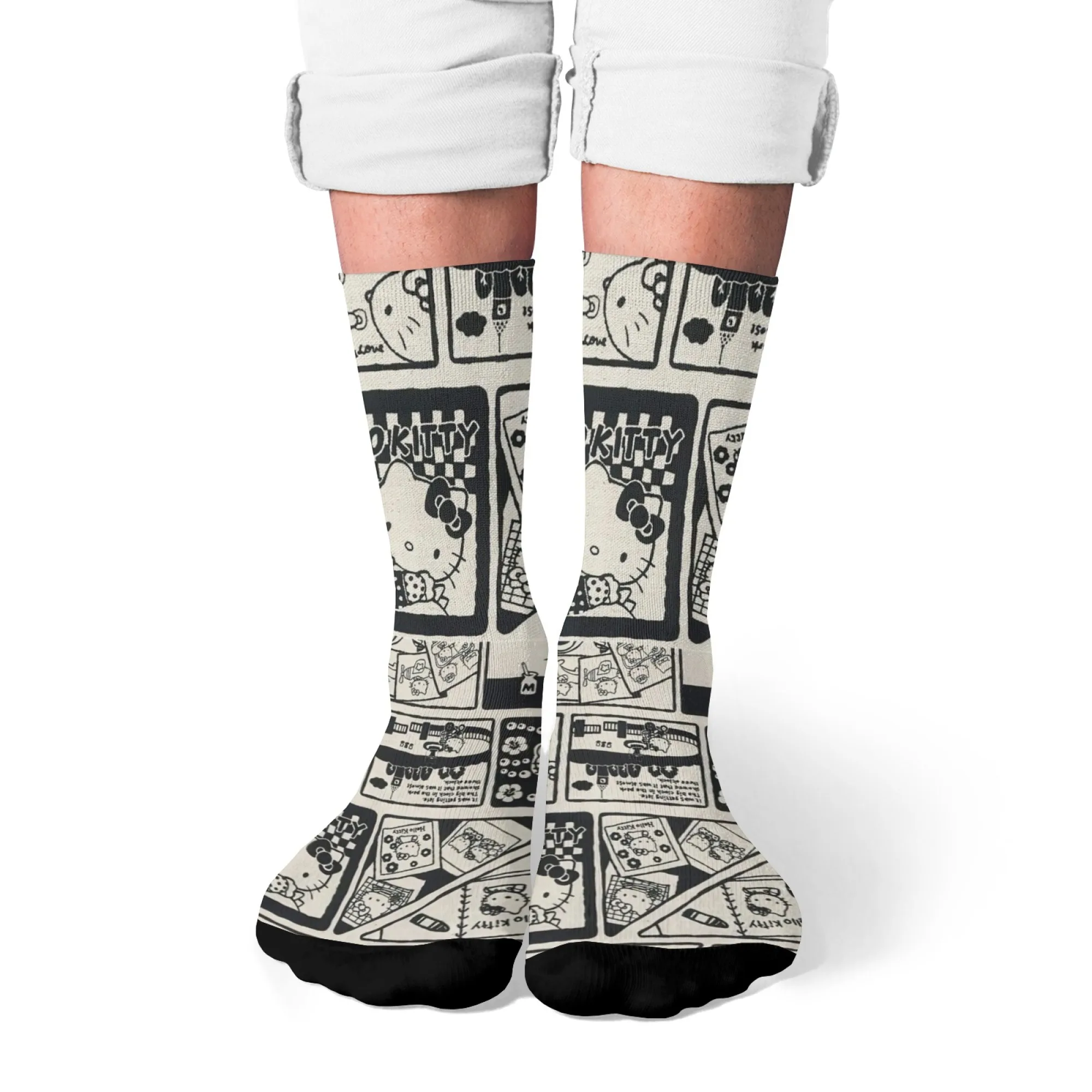 

Cartoon Hello Kitty Print Socks Novelty Harajuku Funny Street Hip Hop Compression Socks Unisex Comfortable Breathable Socks Gift