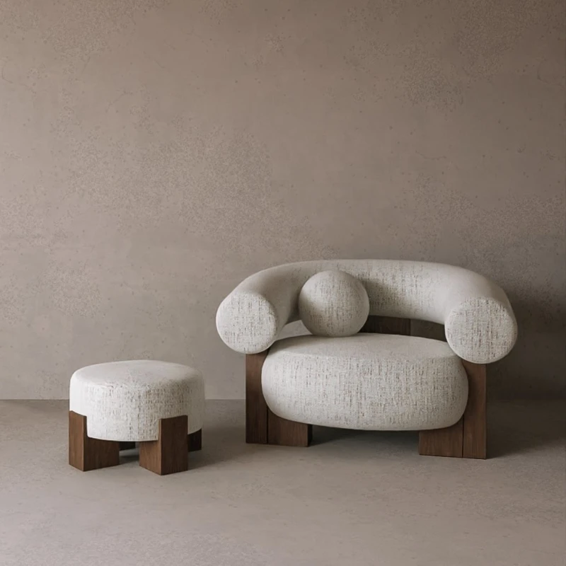 

Most Popular Nordic Living room Lazy Single Sofa Chair Solid Wood Chairs Frame Fabric Covers Lounge One Seat Armchair