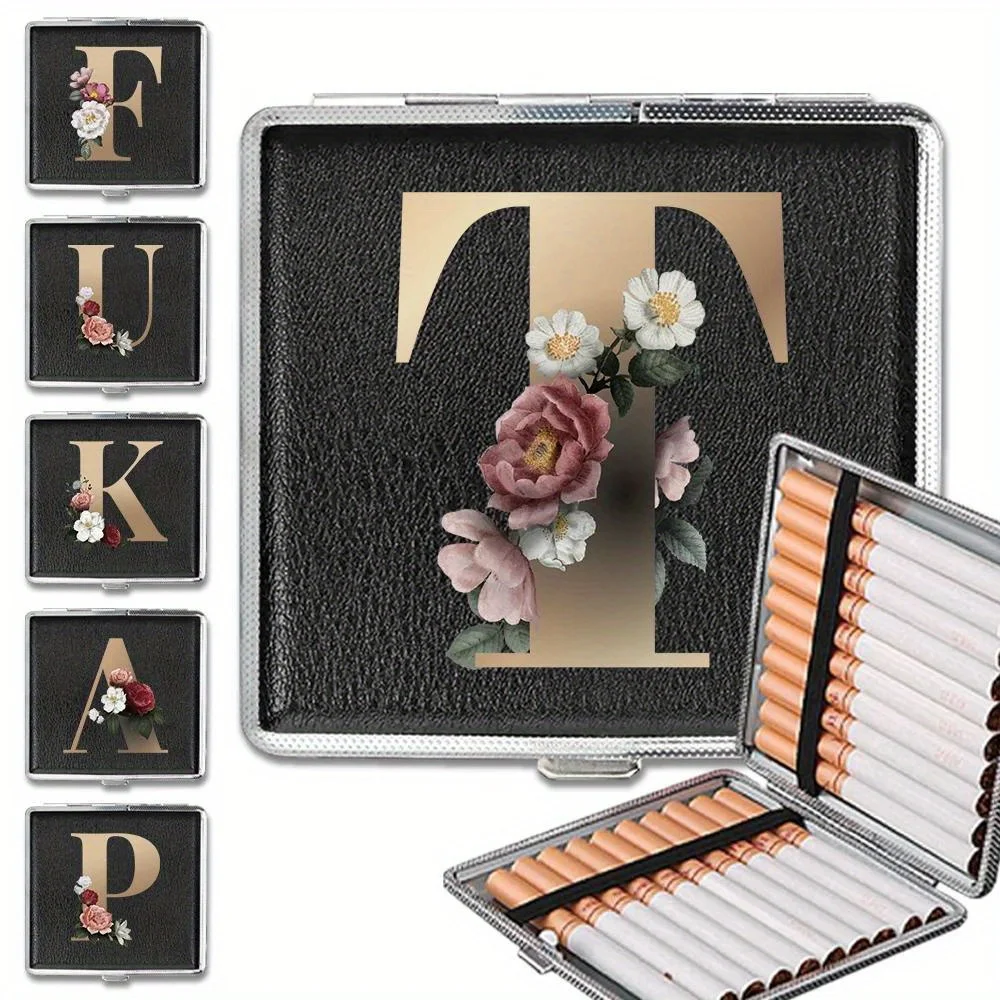 

PU Cigarette Organizer Case Stylish Cigar Storage Box Leather Tobacco Waterproof Holder Pocket Cigarette Gold Letter Pattern
