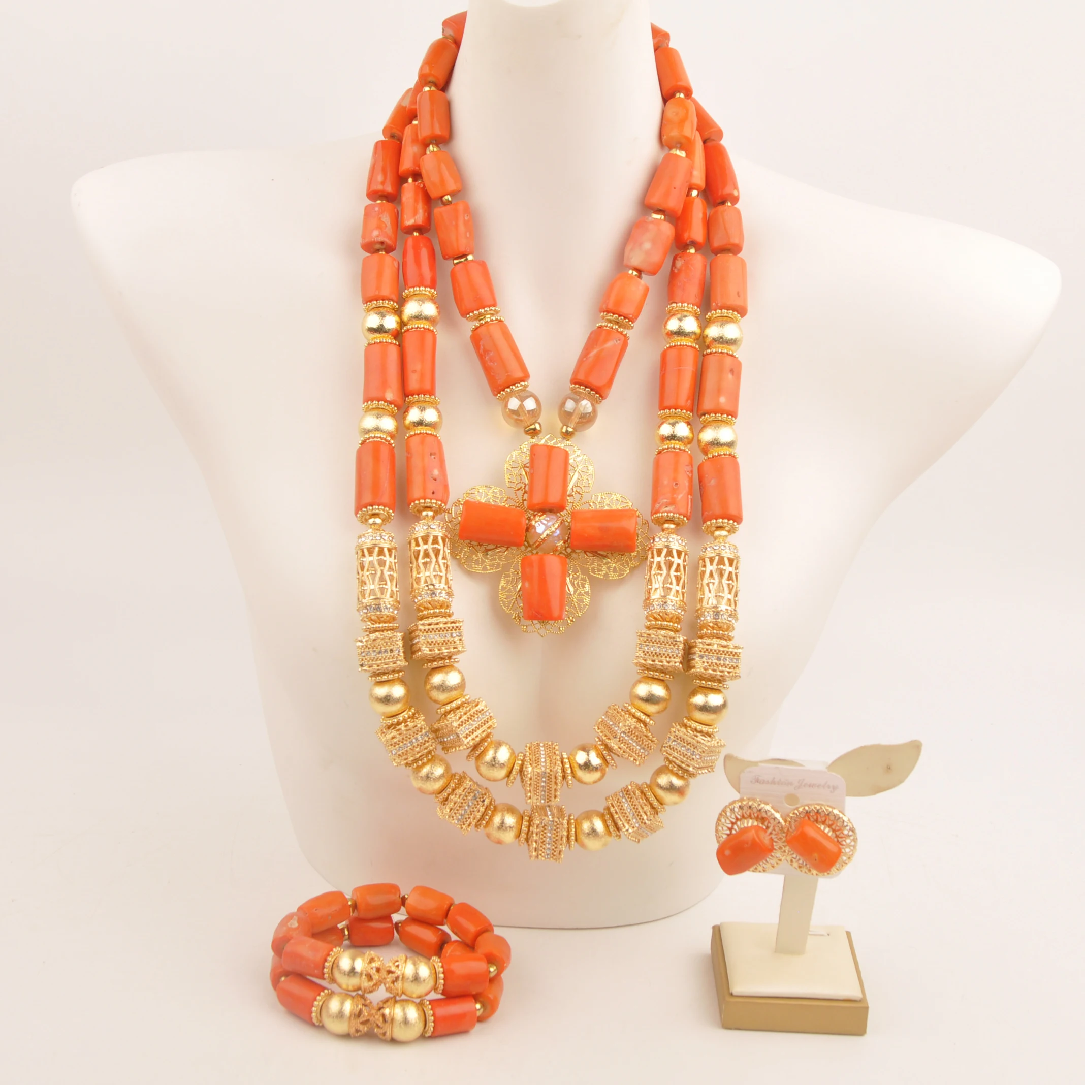 

Natural Coral Africa Nigeria Wedding Fashion Jewelry Necklace Orange