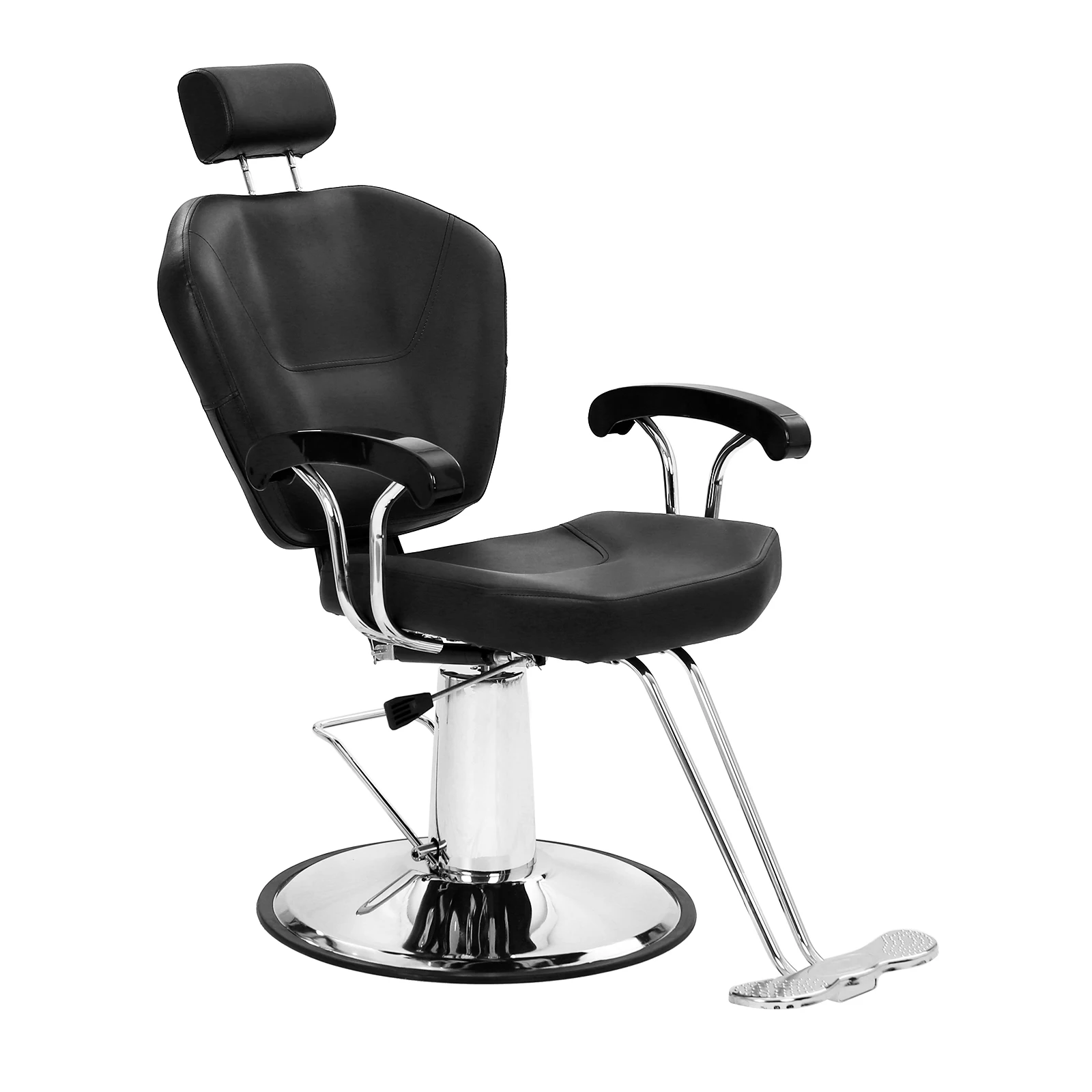 PVC leather cover, iron plated pedal, ABS armrest, 680 plated iron plate, with headrest, reclining barber chair, 150kg black