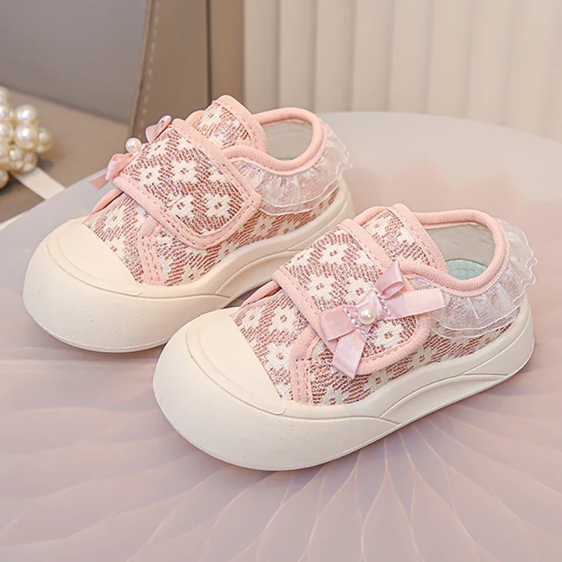 

New Children Elegant Korean Style Girl Bow Sneakers Fashion Footwear Trend Sport Shoe Lightweight Anti Slippery Kid Running Shoe