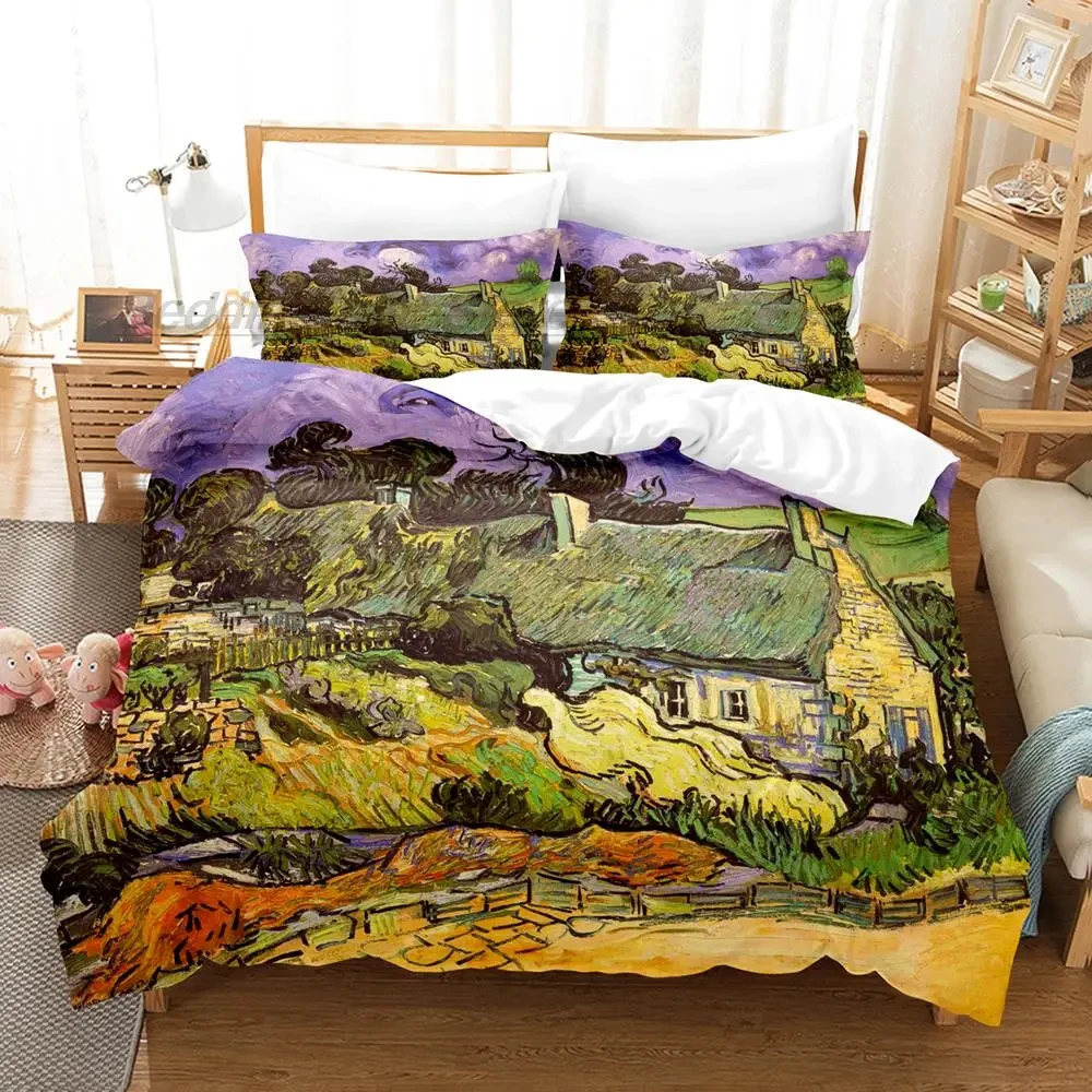 Van Gogh Bedding Set Single Full Queen King Size Bed Set with Pillowcase Aldult Kid Bedroom Duvetcover Sets 3D Retro Classic