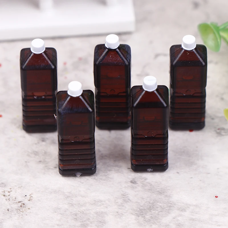 5Pcs Dollhouse Miniature Brown Mineral Water Bottles Drink Bottle Doll Mini Accessories Playing House Decorative Toy Props