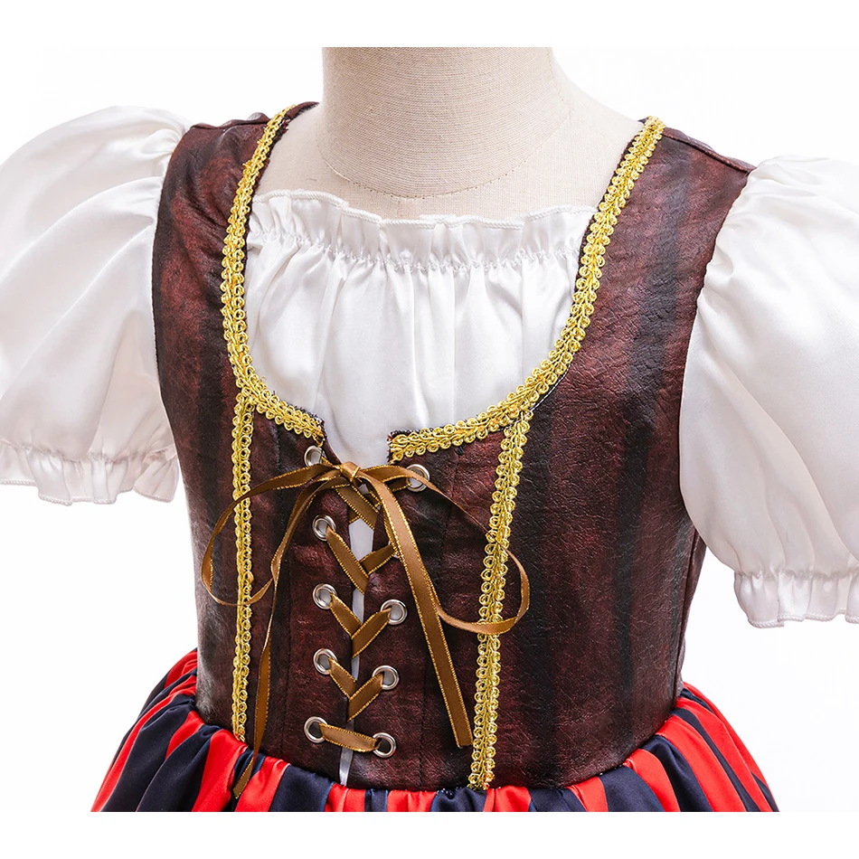 Halloween Girls Pirate Dress Cosplay Carnival Party Pirate Role Play Suit With Headscarf Kids Stage Performance Clothing image 4