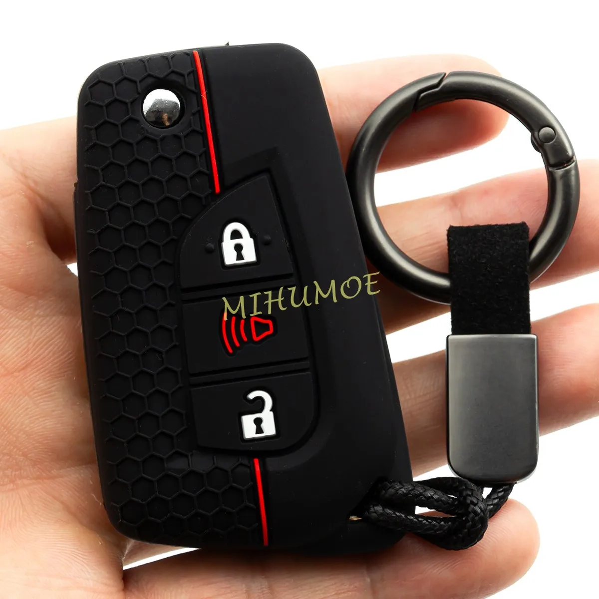 Silica Gel 3 Buttons Car Flip Key Fob Chain Case Cover For Toyota RAV4 C-HR Corolla LE Hatchback Hilux