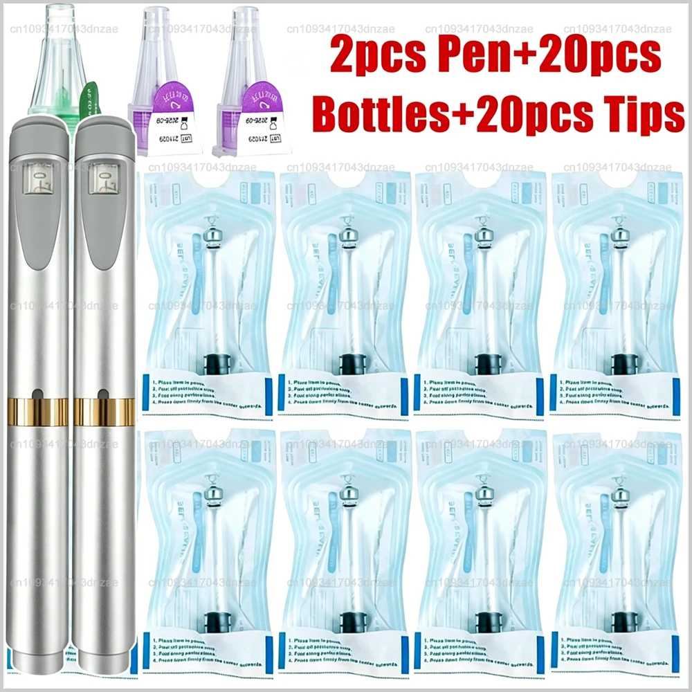 2Sets Magic Pen with 3ml Bottles Empty Cassette Cartridge Tattoo Insulin Injection Pen Sterile Kit Disposable 4/6/8mm Pen Tip