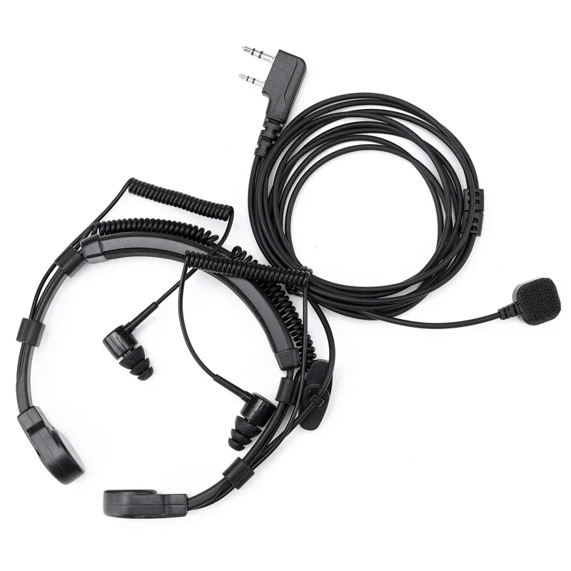 Dual Ear Flexible Earphones Throat Mic Covert Acoustic Tube Earpiece Finger PTT For Kenwood Two Way Radio BAOFENG UV-5R BF-888S