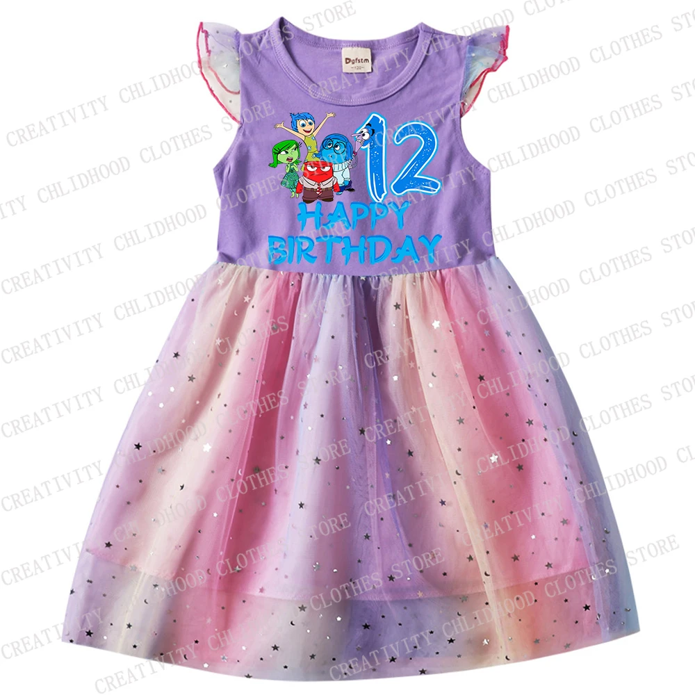 Girl Dress Inside Out Children Disney Number 1234 Print Dresses Cartoons Casual Clothes Girls Gauze Flying Sleeve Kid Baby Gifts