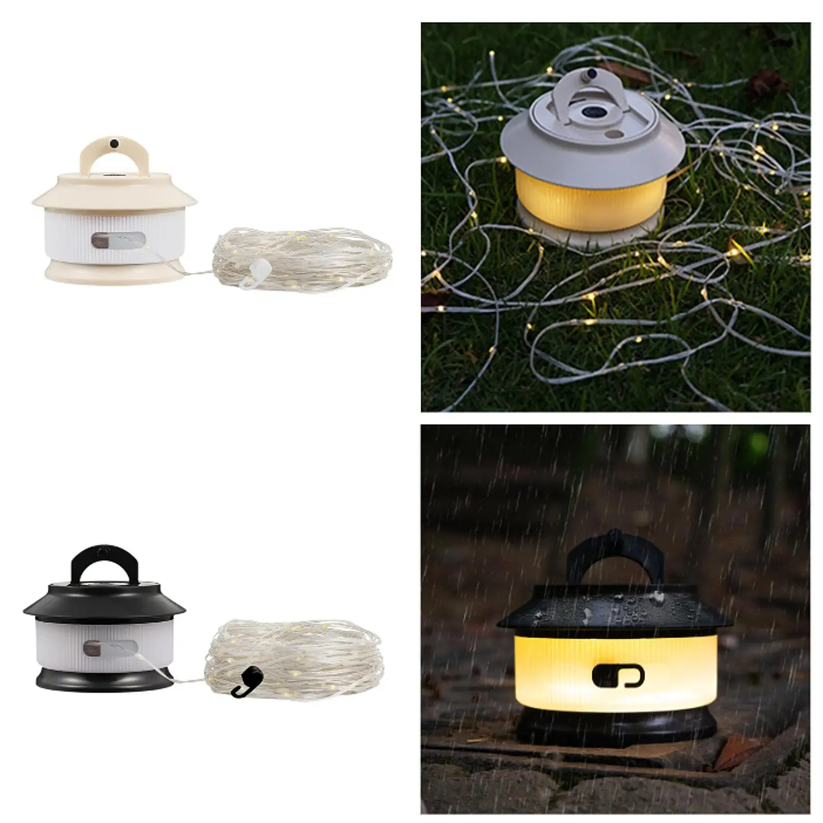Camping String Lights Quick Storage Long Rechargeable for Balcony Patio Yard