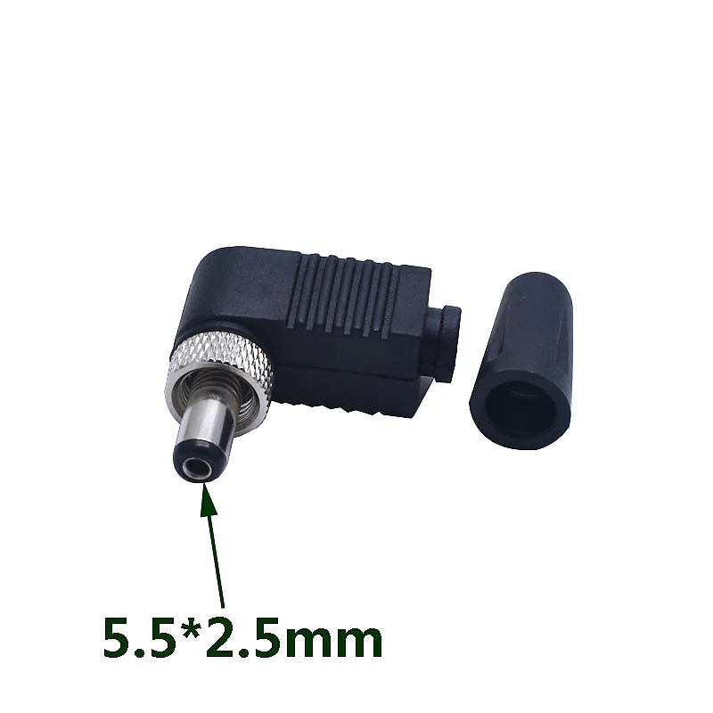 DC5.5 * 2.5mm with nut welding plug, 90 degree DC power connector 5.5 * 2.1 with locking bend male