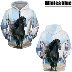 Horse Animal 3D Printed Zipper Hoodies Men Women Fashion Casual Hooded Sweatshirts Oversized Hoodie Tracksuits Coat Man Clothing