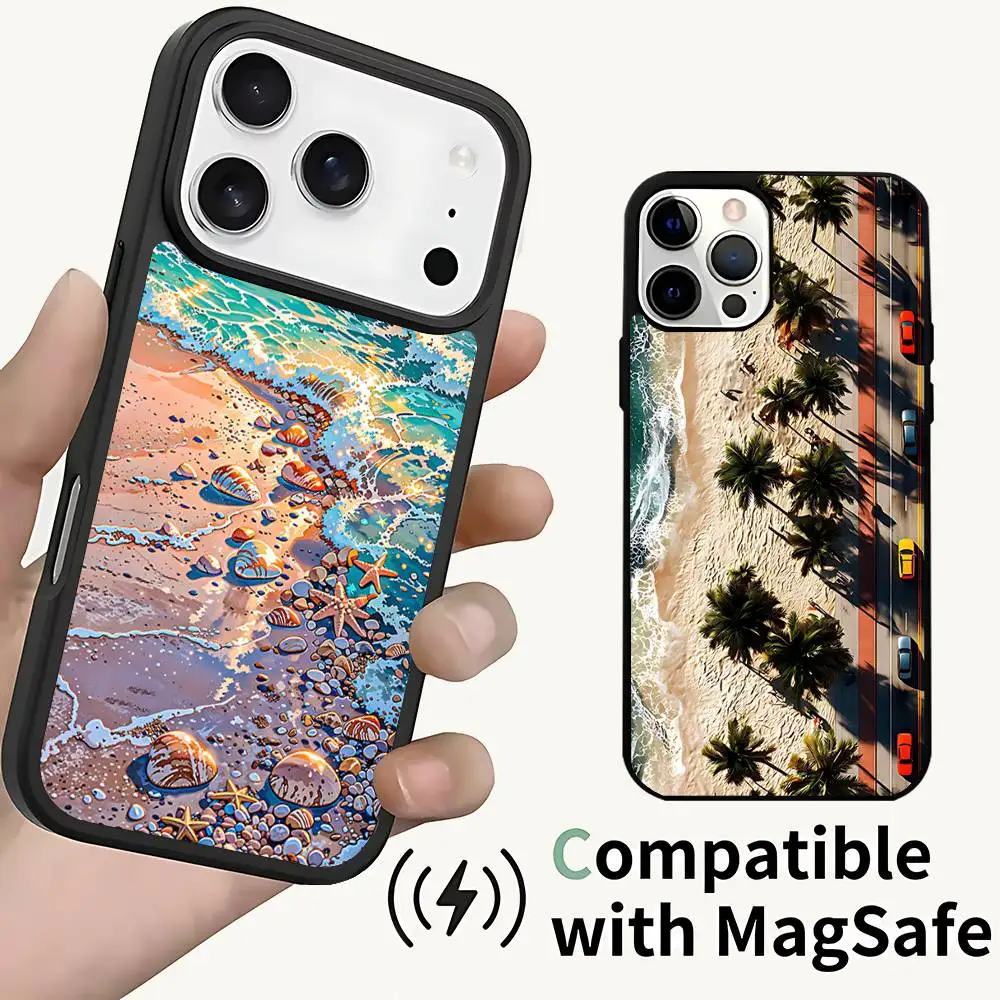 

Sea Tropical Palm Trees Beach Case For iPhone 17,16,15,14,13,12,11,Pro,Max,Plus,Mini,SE4,E Magnetic Magsafe Wireless Charging