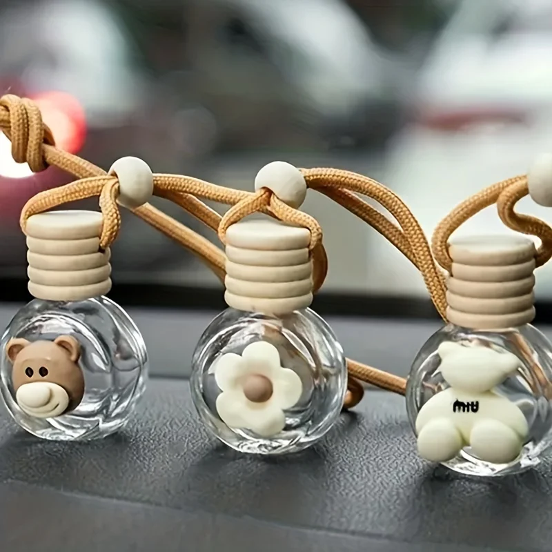 Cartoon Car Aromatherapy Glass Bottle For Mirror Pendant Dashboard Decorative Ornaments