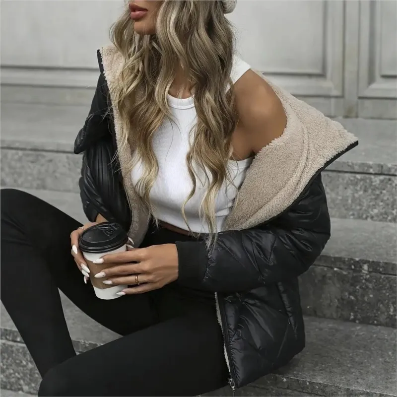 2026 New Women's Autumn/Winter Plush Cotton Clothes Fashion Solid Color Hooded Warm Thick Comfortable Versatile Cotton Clothes