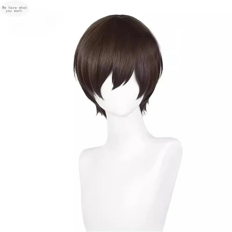Peluca de Cosplay de Anime Haruhi Fujioka, pelucas de color marrón oscuro de 30cm, pelucas de pelo sintético resistentes al calor