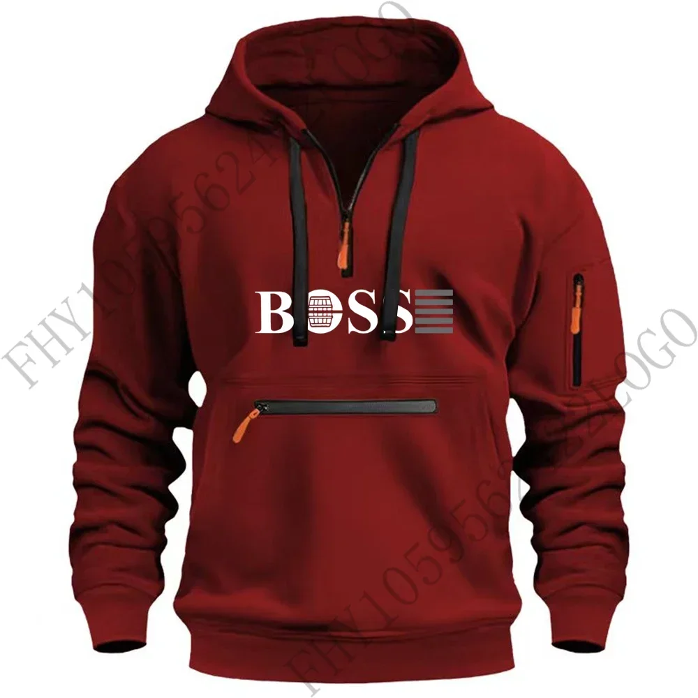 

2025 new men's multi-zipper printed pullover hoodie men's Spring and autumn sports outdoor leisure fashion sports hoodie