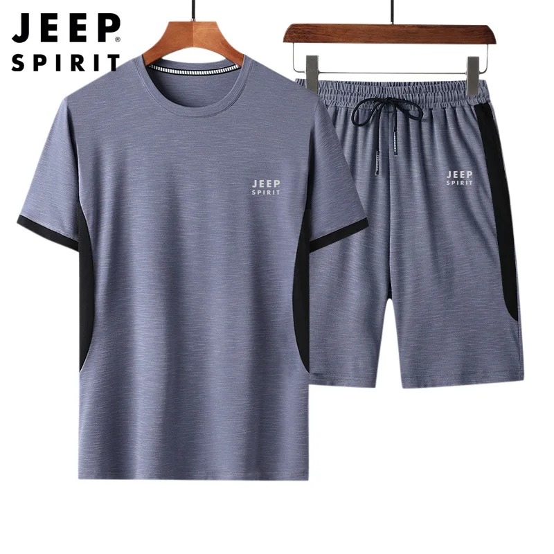 JEEP SPIRIT uomo estate sottile pantaloni a maniche corte vestito casual semplice sciolto traspirante sport t-shirt pantaloncini due pezzi set