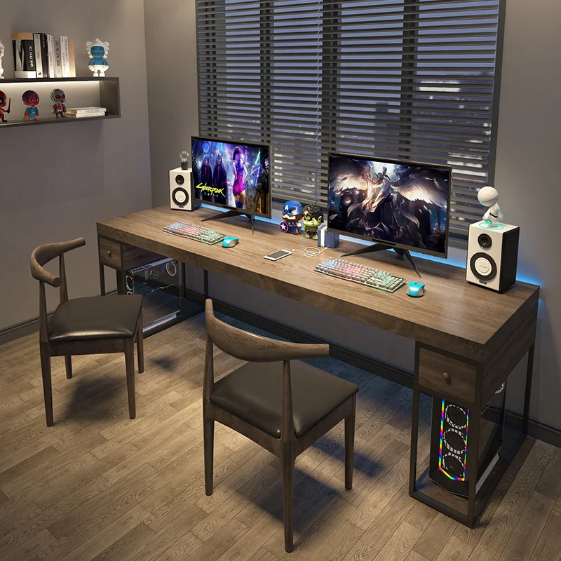 

Solid wood double computer desktop table couple home e-sports desk simple modern desk with drawer workbench