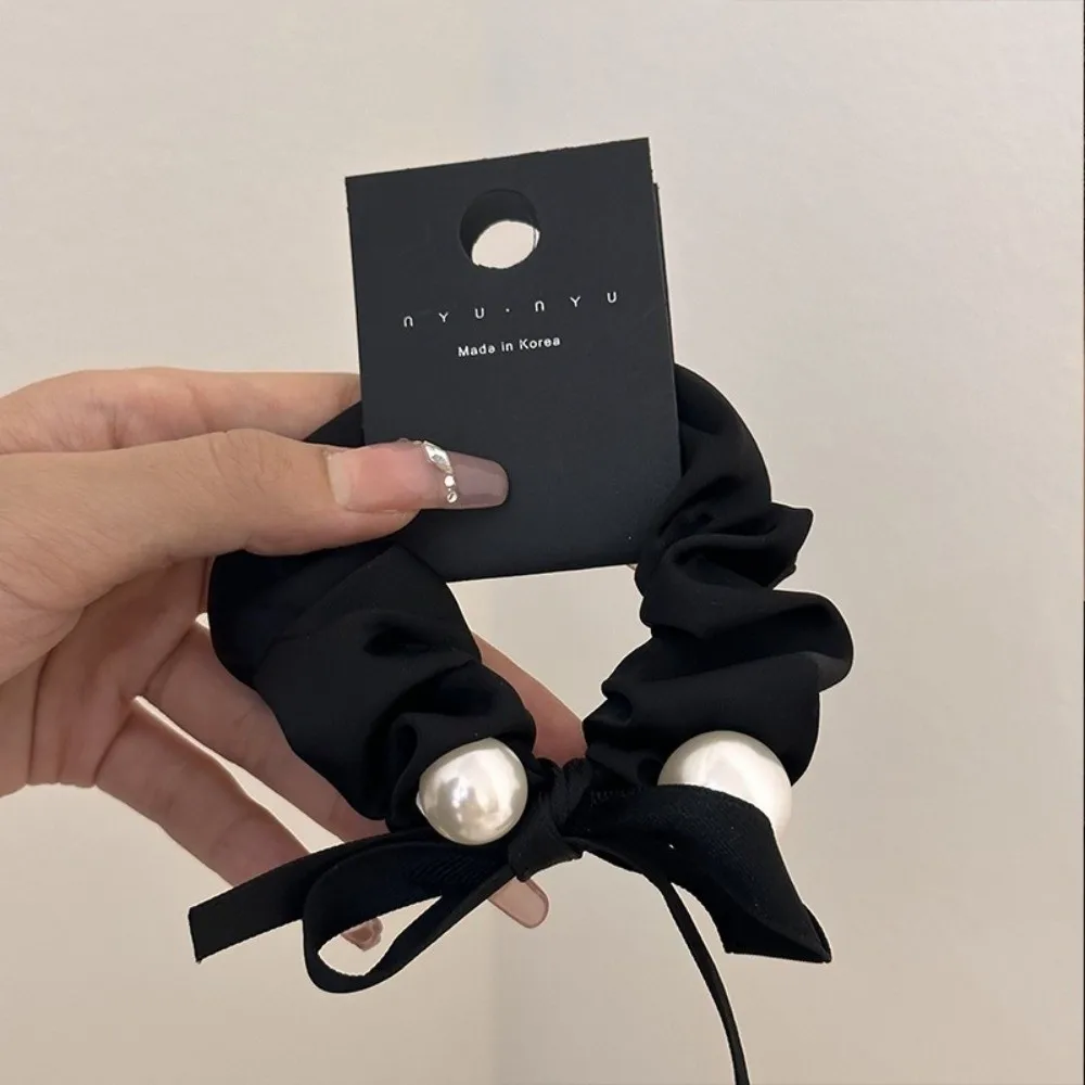 Fashion Black Color Pearl Hair Tie Pearl Decoration High Elasticity Elastic Hair Band Hair Rope for Girls