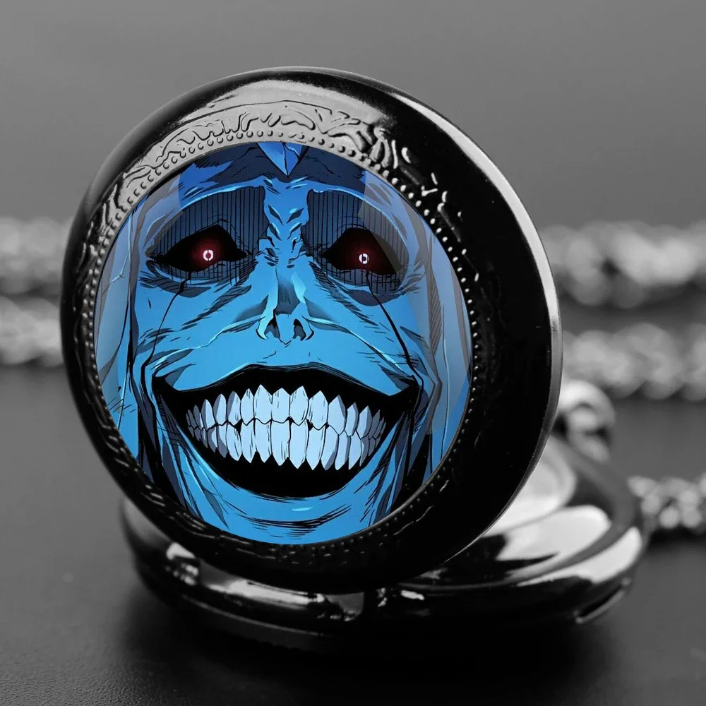 Cool Anime Solo Leveling Sung Jin Woo Glass Dome Pocket Watch with Chain Necklace Vintage Quartz Pendant Watches Mens Women Gift
