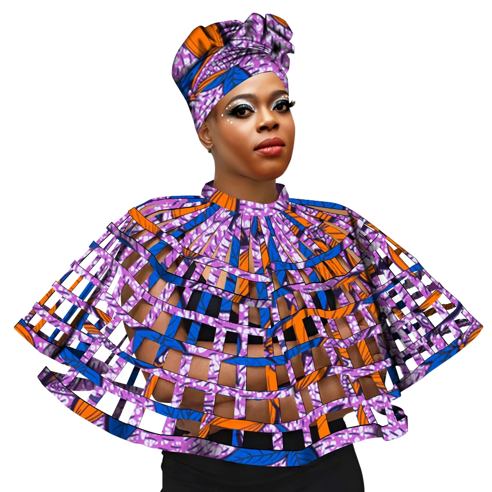 Ankara African Net Necklaces Shawl Collar Matching Headwrap Women Clothings Accessories Print Web Shoulder Necklace SP136