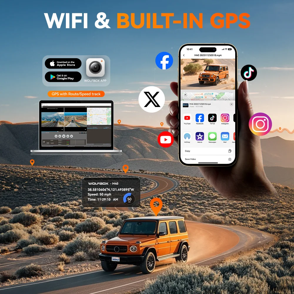 WOLFBOX M40 Dash Cam 4K+1080P With Voice Control ADAS Built in 5GHZ WI-FI and GPS Video Recorder Front and Rear Dash Camera - Image 3