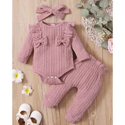 Neue Baby Mädchen Kleidung Set Herbst Winter Kleinkind Mädchen Kleidung Bogen Rosa Lange Hülse Romper + Hosen Infant Mode Baby outfit