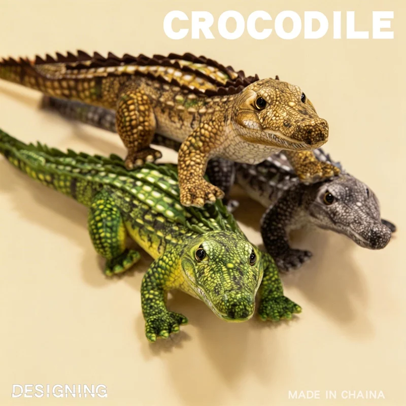 65/90CM Simuliertes Krokodil-Plüschtier Weiches Gestopftes Lebensechtes Grün-Grau-Braunes Riesiges Alligator-Sofakissen – Detail 1