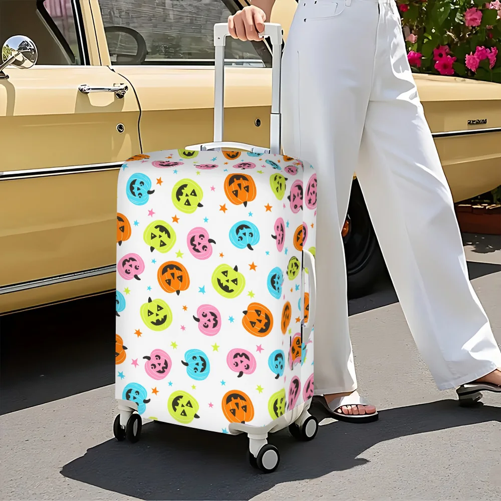 1PC Halloween Colorful Pumpkin Print Luggage Cover for luggage sizes 18-32 inches; dust and elastic travel accessories to effect