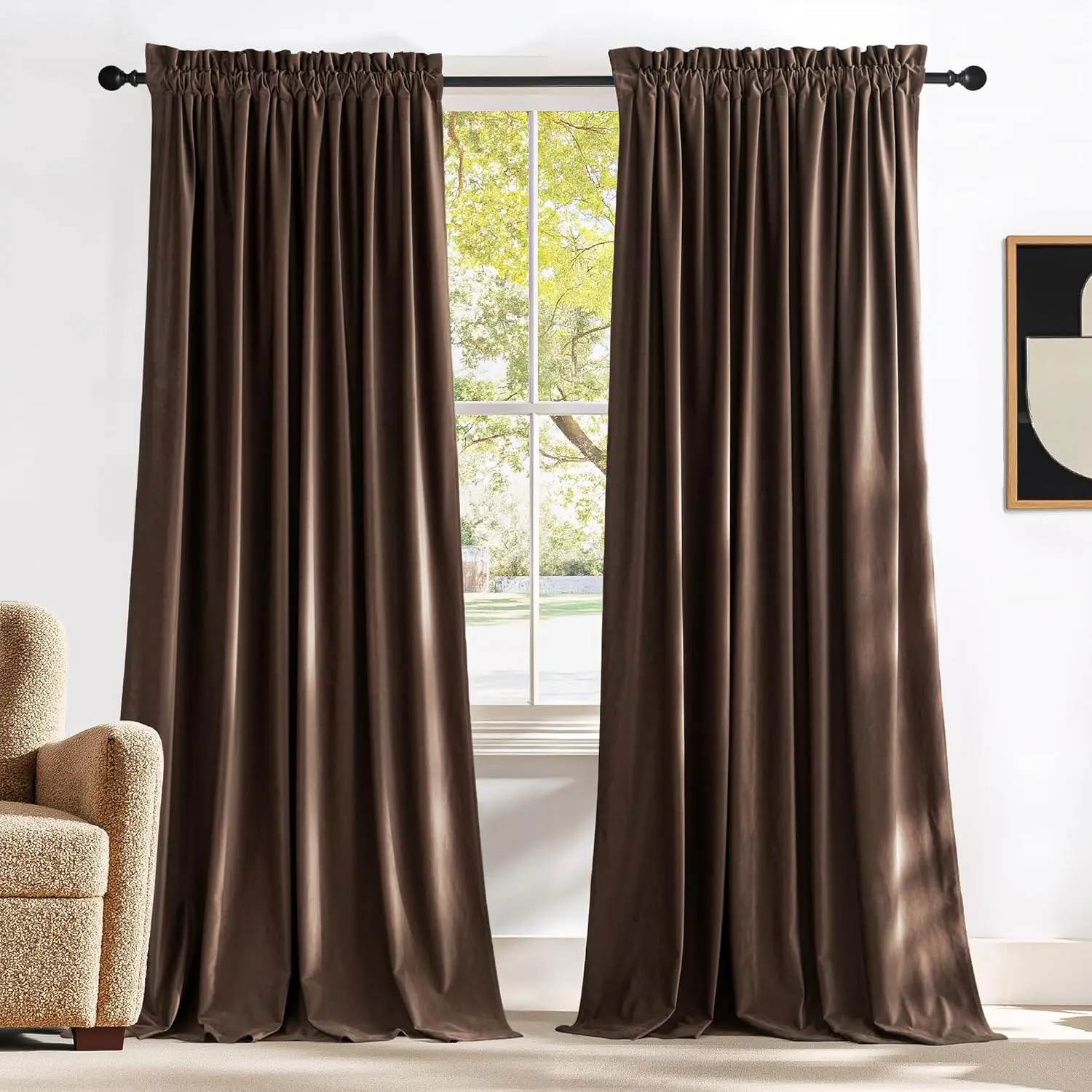 

Brown Velvet Blackout Curtains 108" Long, Thermal Insulated Sound Reducing Drapes for Home Decoration
