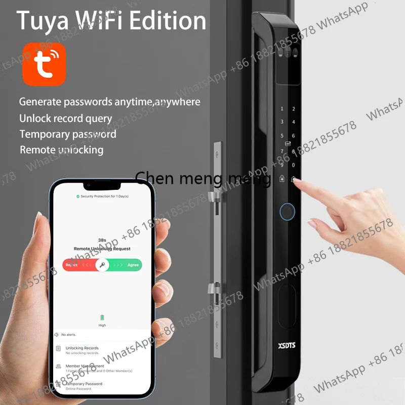 

Умный электронный дверной замок Tuya WiFi с 3D-распознаванием лица, паролем, ключом и отпечатком пальца, для алюминиевых и стеклянных раздвижных дверей, водонепроницаемый, для улицы