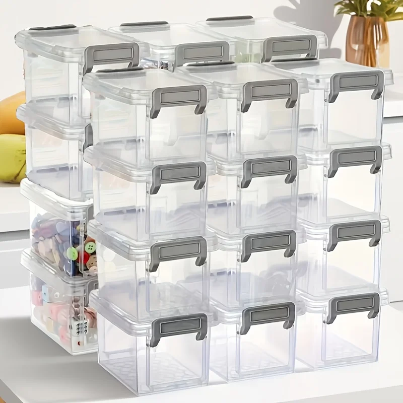 4/8/16/20Pcs Mini Clear Stackable Plastic Storage Boxes For Desktop Small Items Organizer