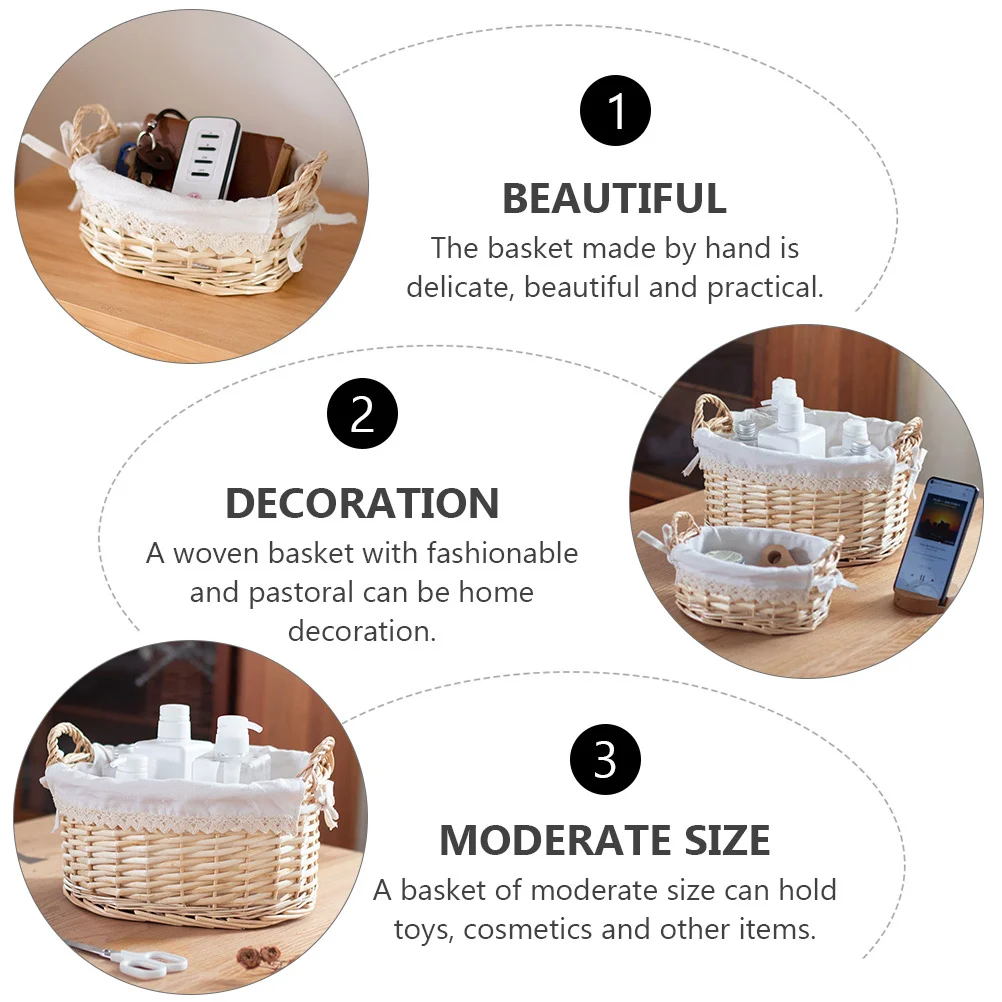 

1Pcs Woven Storage Basket Beige Handmade Cotton Linen Natural Grass Organizer for Desktop Cabinet Sofa Bedroom Makeup Cosmetics