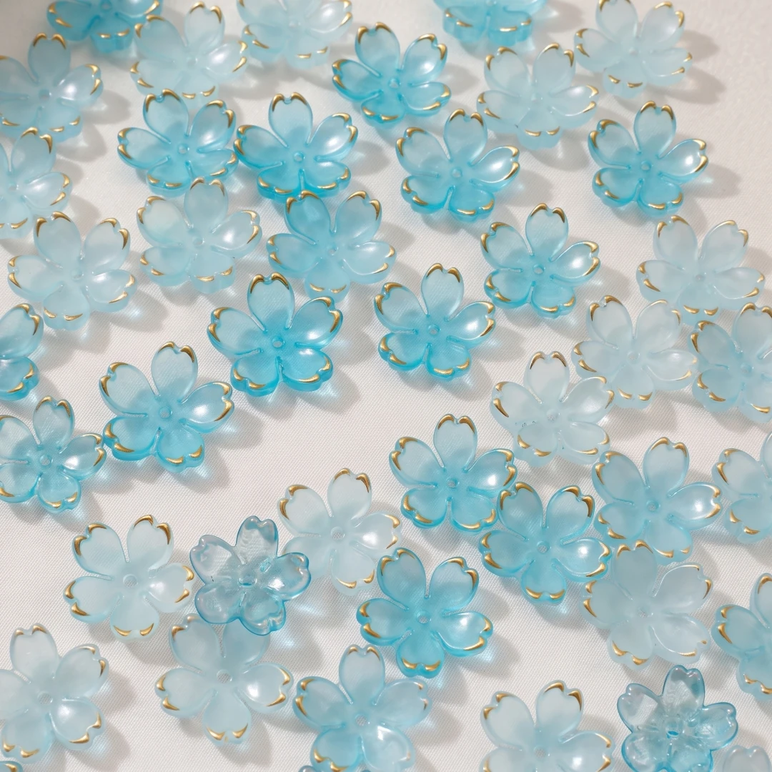 50 Stück Kirschblüten-Perlen, 5-Blütenblätter, Farbverlauf, Acryl-Blumenperlen, Mini-Abstandshalter, Haar-Accessoires für Armbänder, Ohrringe, Schmuckherstellung – Detail 4
