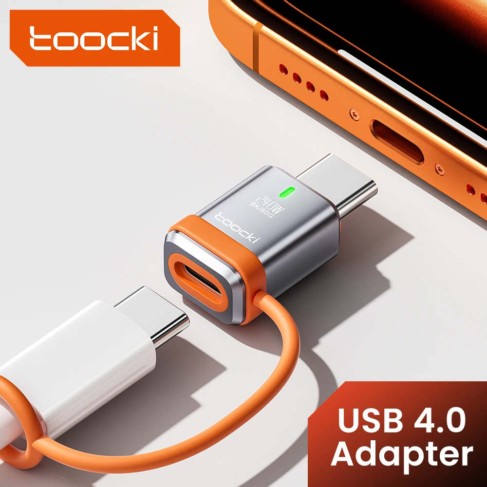 Toocki USB4.0 240W Fast Charging OTG Adapter 80Gbps Data Adapter 90 Degree USB Type C Converter For Phone Macbook Laptop 8K@60Hz