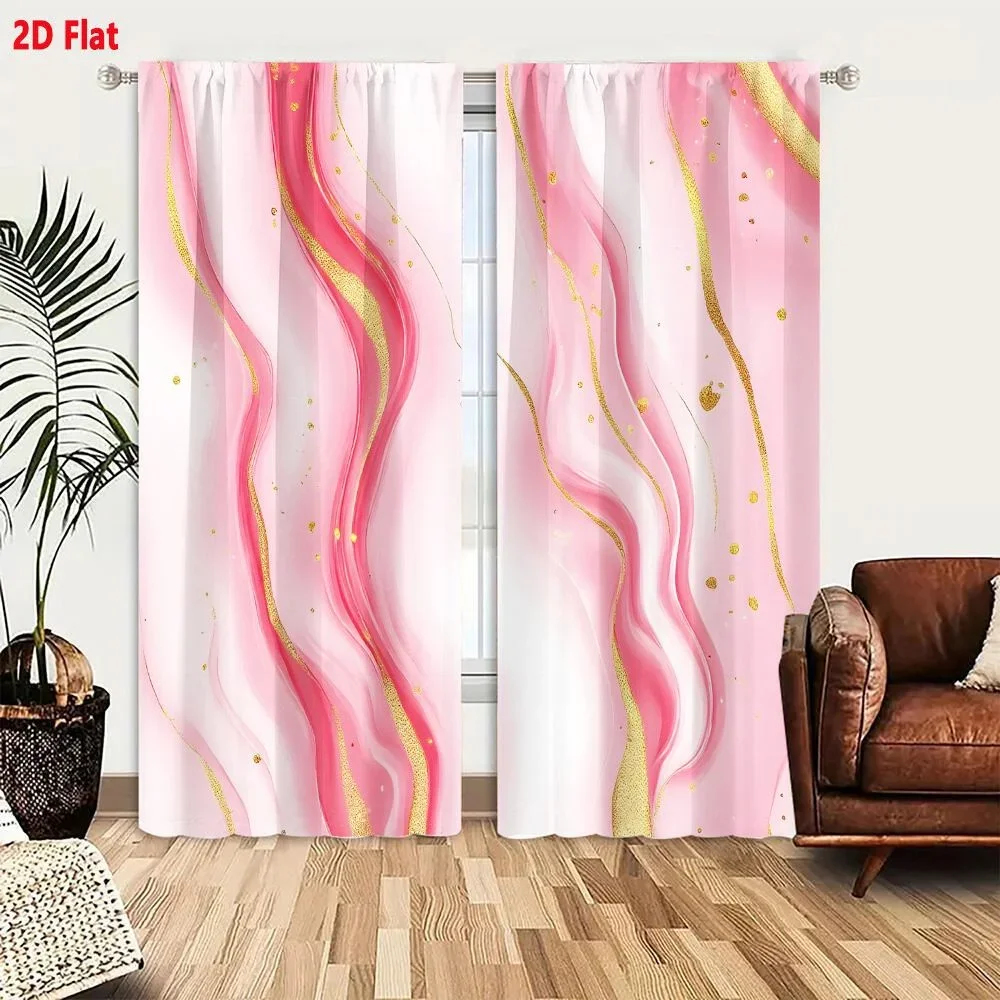 Elegant Pink Gold Abstract Wave Curtains for Living Room Bedroom Home Decor Sheer Light Filtering Window Panels