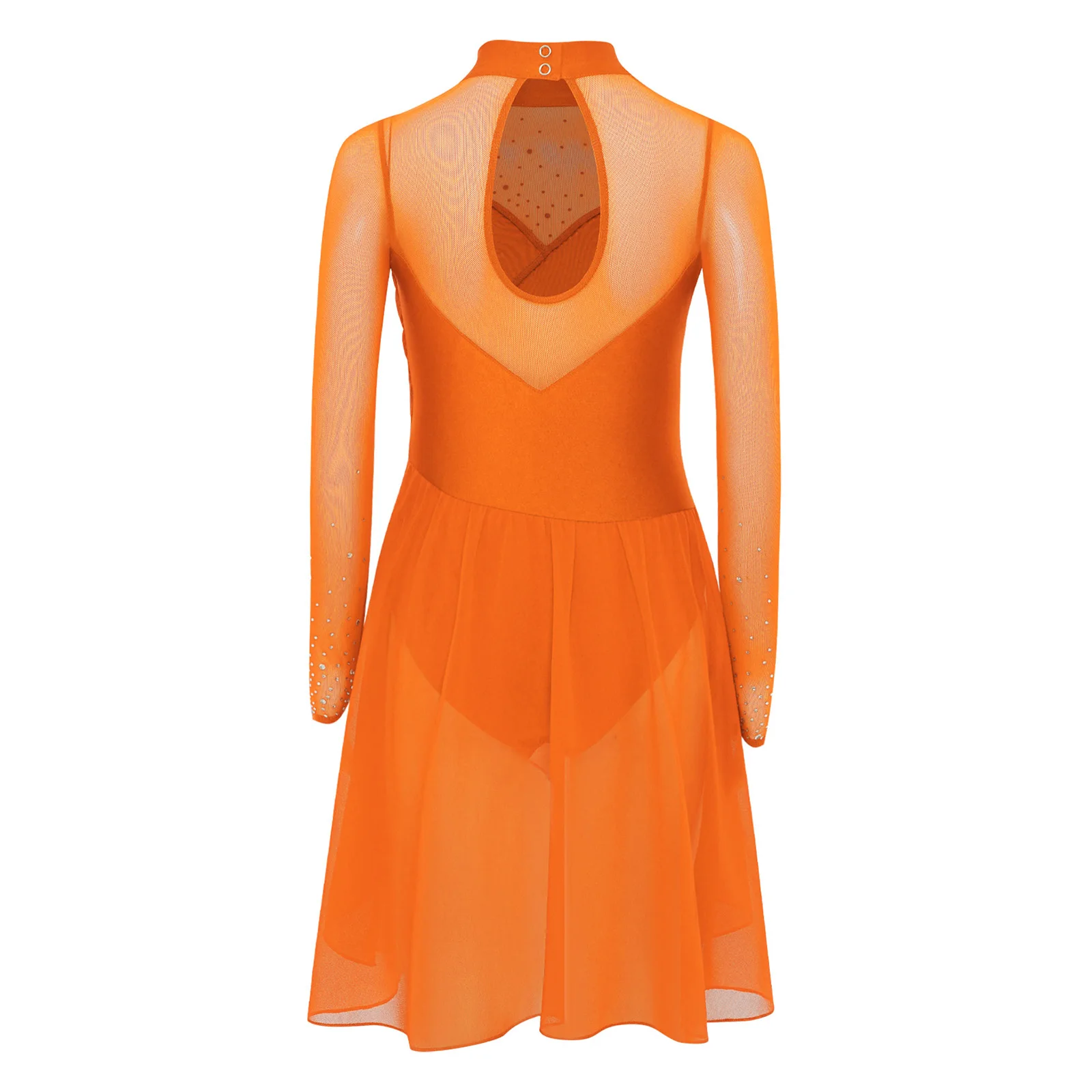 6-16Y الفتيات الشكل التزلج الحديثة الغنائية الرقص الجمباز رداء رقص الباليه فستان طويل الأكمام حجر الراين بقماش شفاف Dancewear #2