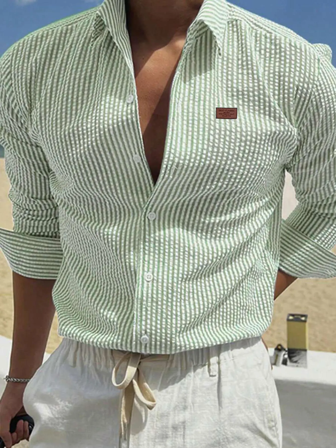 Men's Long Sleeve Striped Shirt with Loose Fit Stylish Comfortable Casual Wear for All Seasons Ideal for Outdoor Activities