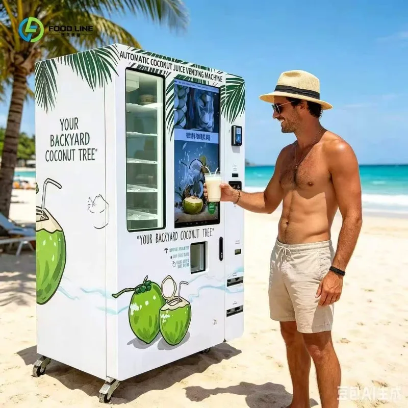 2026 Hot Sale Design Smart Touch Screen Visible Window Fully Automatic Mechanical Hand Cool Coconut Vending Machine Customized