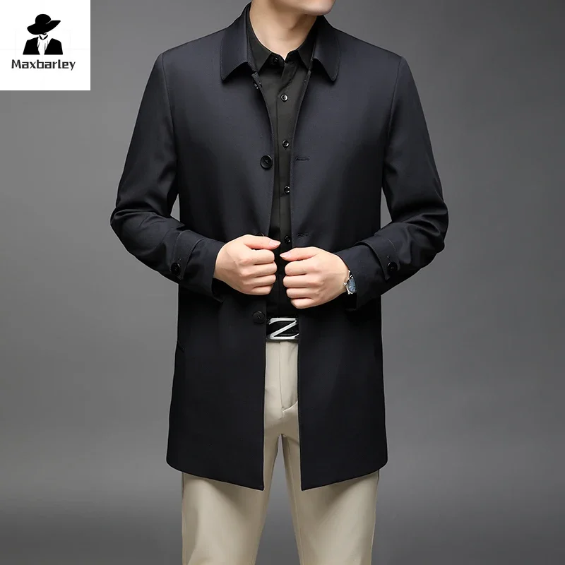 High-end trench coat masculino 2024 outono clássico terno lapela cor sólida blusão de alta qualidade festa longa jaqueta roupas marca