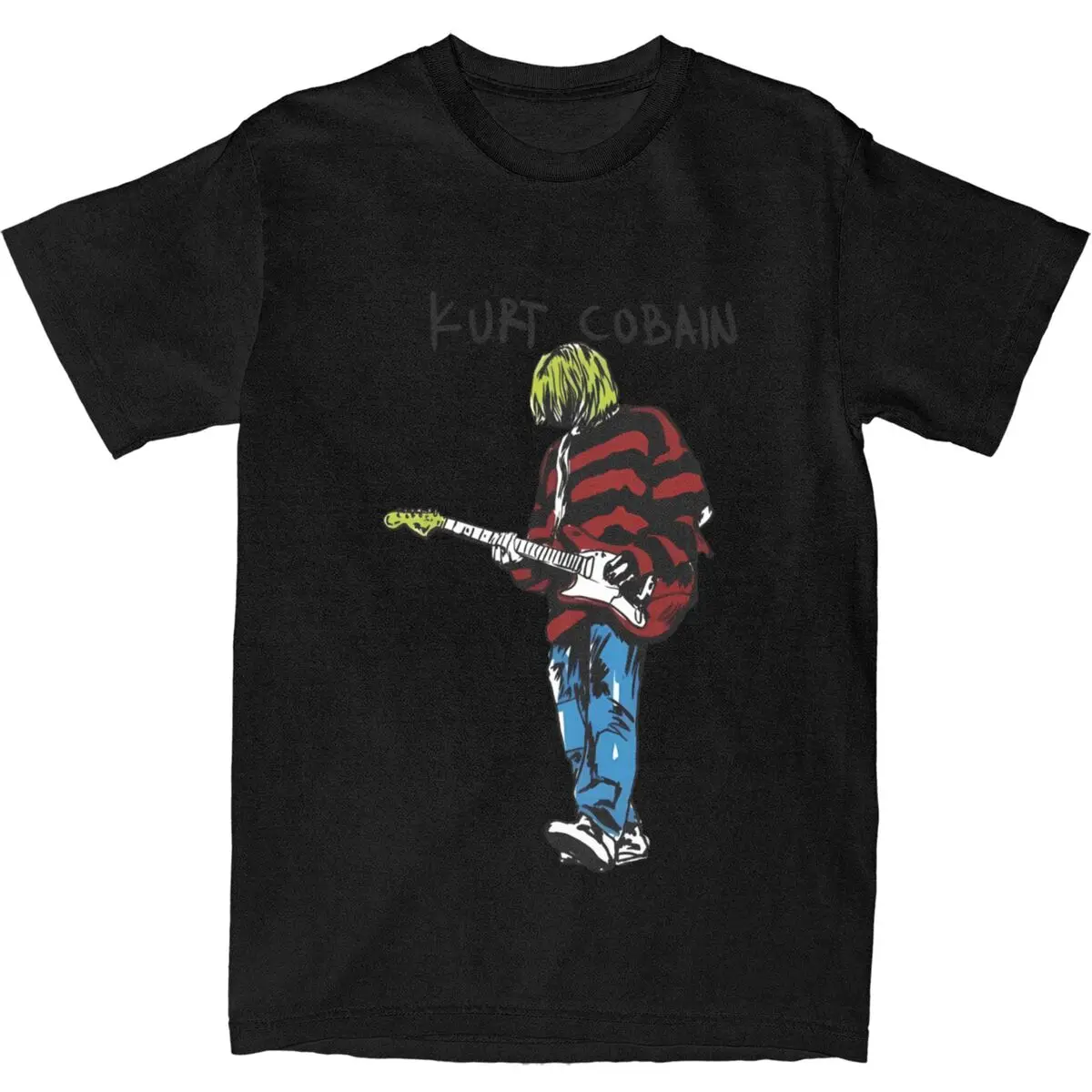 Men's Kurt Guitar T-Shirts stripey Cobain 100 Cotton Tops Summer Vintage Short Sleeve T Shirt O Neck Harajuku Tshirt Big Size