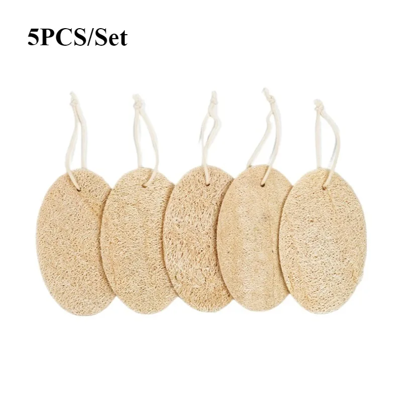 5Pcs/set Biodegradable Natural Loofah Sponge Wash Dish Non-Scratch Compostable Dishwashing Loofah Sponge for Kitchen Cleaning