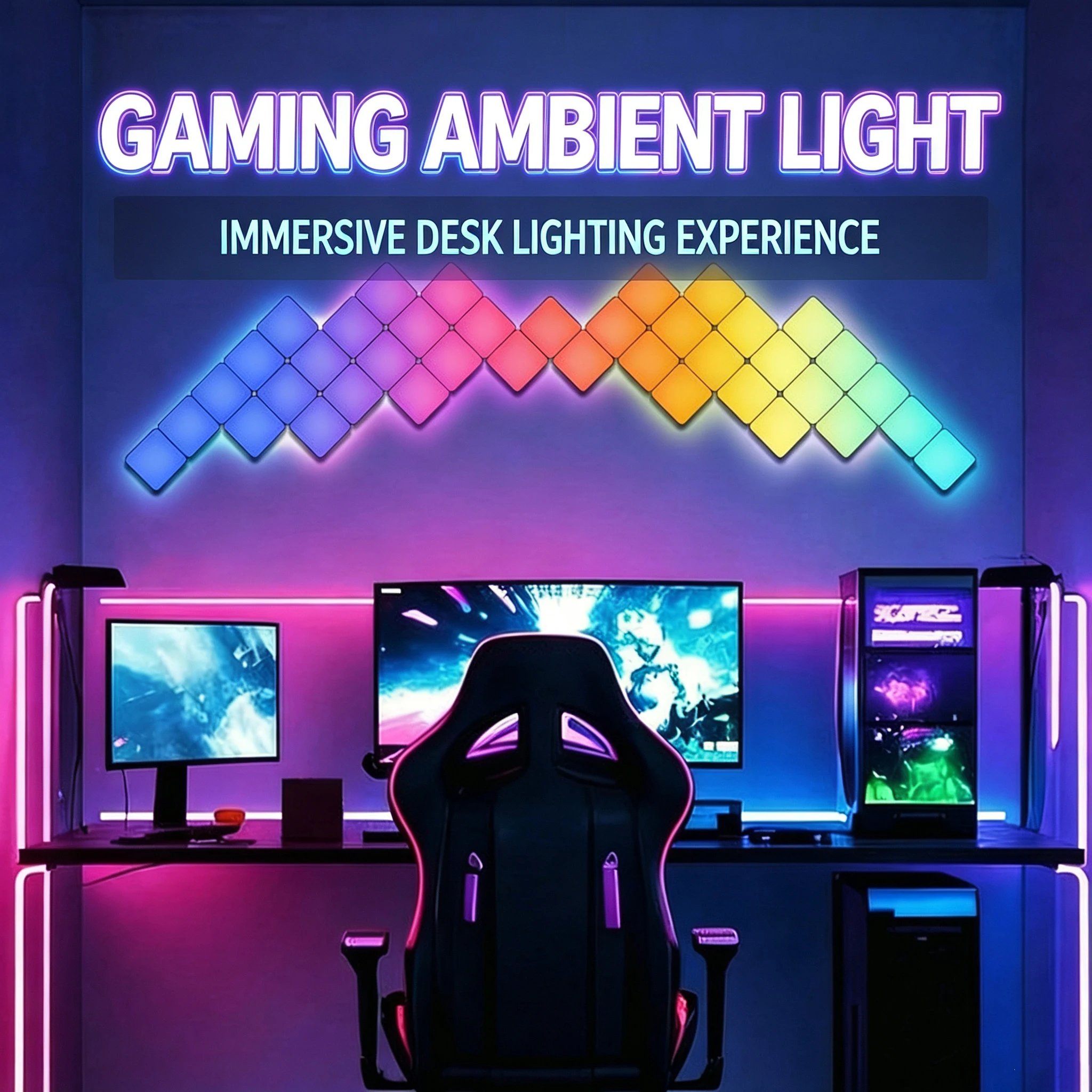 Lampe de nuit LED RGB quadrilatérale intelligente, contrôlable par application, synchronisation musicale, personnalisable, géométrique, alimentée par USB, à changement de couleur, décoration pour salle de jeux, chambre à coucher, salon, cadeau de fête ou d'anniversaire.