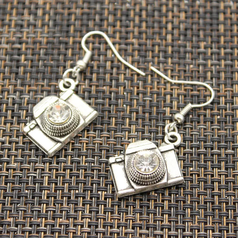Antique Silver Color Color Camera Charm Drop Earring, Dangle Earrings For Womens