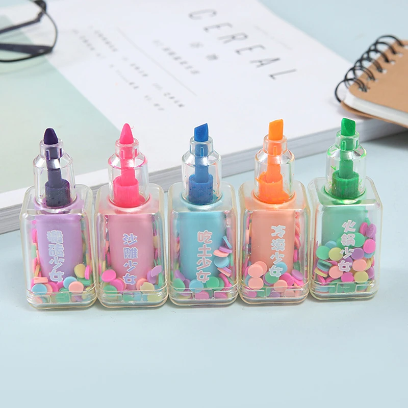 1pcs Cute Nail Polish Bottle Mini Creative Highlighter Pen Graffiti Marker Paint Stationery Drawing Lovely Sweet